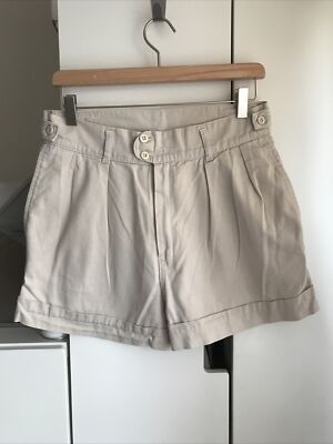 90 s Vintage High Waist Cotton Stone Shorts With Turn Ups And Pockets Waist:30in