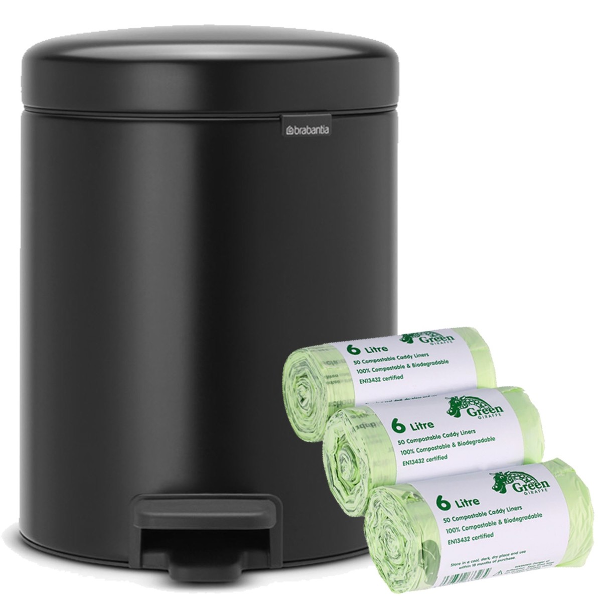 Brabantia newIcon Pedal Bin 5L Matt Black 150x6L Compostable bags
