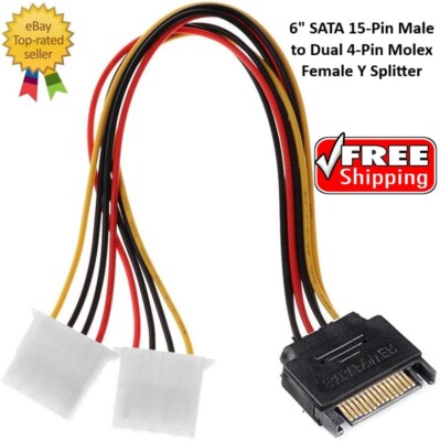 6'' SATA 15-Pin Male to Dual 4-Pin Molex Female Y Splitter, 308977
