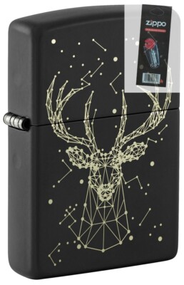 Zippo 48385 Deer Constellation Design Black Matte Lighter + FLINT