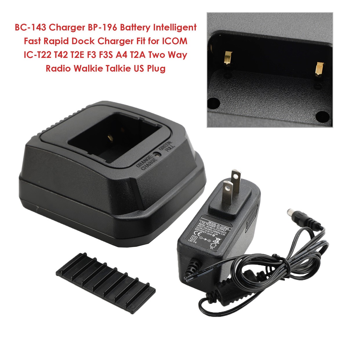 BC-143 Charger BP-196 Battery Fast Rapid Dock for ICOM IC-F3 F-3S