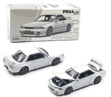 Pop Race 1:64 Nissan Skyline GT-R R32 Crystal White Diecast Model Car PR640157