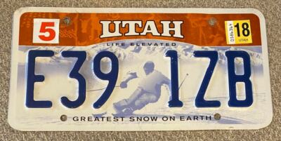 Utah 2018 GREATEST SNOW ON EARTH LIFE ELEVATED GRAPHIC License Plate # E39 1ZB