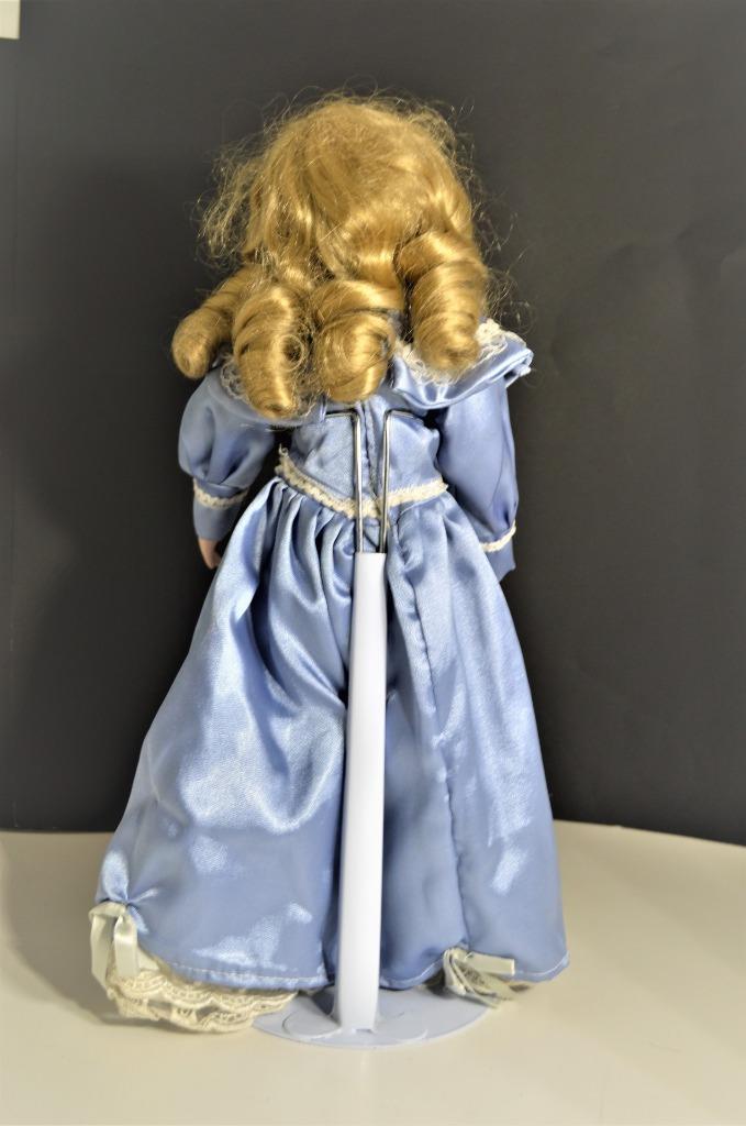 Vintage Porcelain Blond Hair Blue Eyes Blue Dress w/ Lace Doll 17