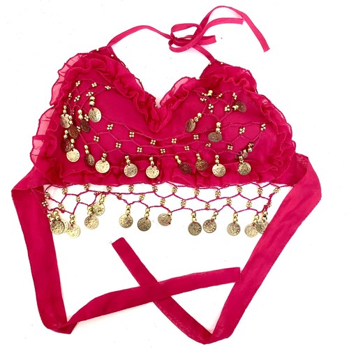 Belly Dance Bra Top Womens Small Tribal Gypsy Costume Cosplay Pink Gold
