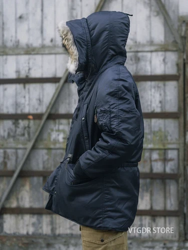 Parka Fliegerjacke dunkelblau kaltes Wetter Fellkapuze - Bild 4 von 31