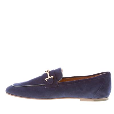 TOD'S damen schuhe galaxie blau ziegen suede leder flache loafer T-Ring horsebit