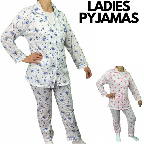 Women's PYJAMAS PJs Set Pajamas Ladies Cotton PJ Womens Long Sleeve Sleepwear - Picture 1 of 27