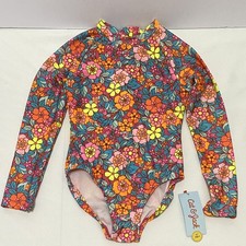 Cat & Jack Girls Rashguard One Piece Swimsuit Bright Floral Zip Back XS 4/5 NWT