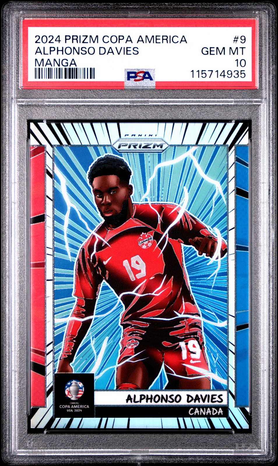 2024 PANINI PRIZM CONMEBOL COPA AMERICA MANGA #9 ALPHONSO DAVIES PSA 10