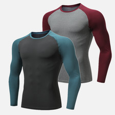 2 Packs Athletic Long Sleeve Compression Shirts Dry Fit Moisture Wicking Gym