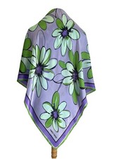 Y2 Enrico Coveri Silk Scarf Oversized Floral Green Purple Flowers Logo Print