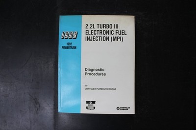 Chrysler 1992 Powertrain 2.2L Turbo III MPI Diagnostic Manual OEM