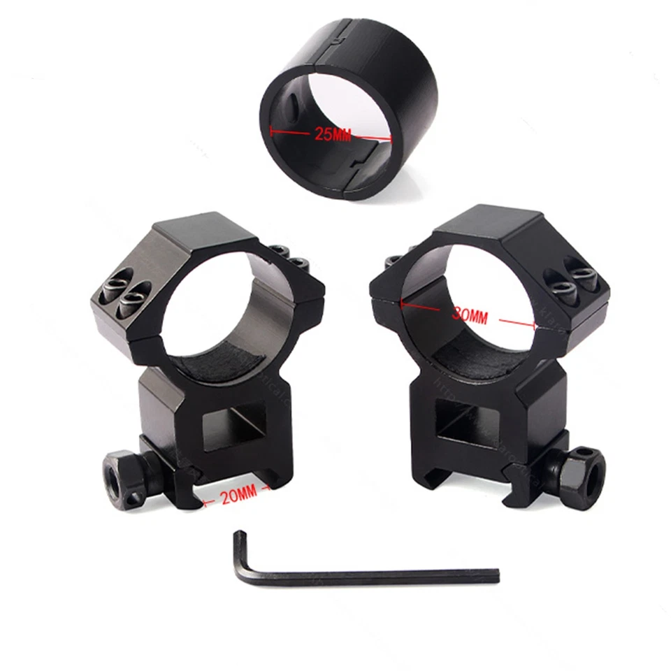 2Pcs 1''/30mm Ring Scope Mount High Profile 20mm Picatinny Rail Adapter Hunting - Image 2 of 4