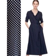 Uniqlo Ines de la Fressange Navy Polka Dot Ruffle Wrap Midi Dress Pockets M