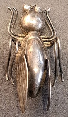 Vintage Handmade Mexico Sterling Silver 1.75'' Figural Cicada BUG Pin Eagle-3
