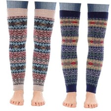 2 Pairs Boho Long Leg Warmers Wool Leg Warmers Bohemian Cable Knitted Thick
