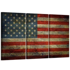 KREATIVE ARTS - 3 Panel Retro America Flag Canvas Wall Art Honored Nation Sym...