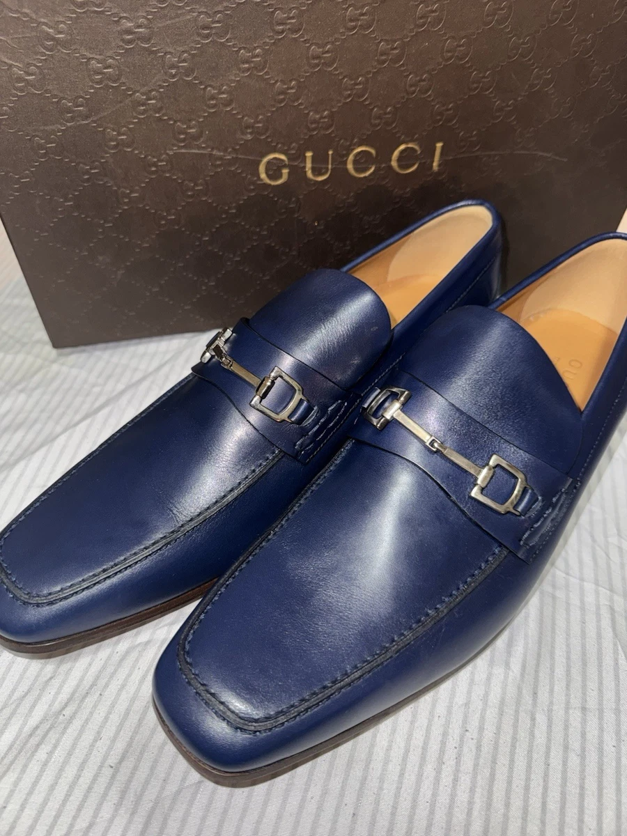 Brand new with box men’s Gucci royale Blue Loafers with Gold hardware us size 8 Gucci Blue Dress Shoes for Men for sale - eBay main image 3
