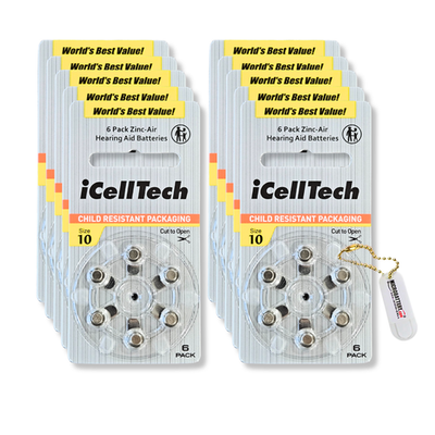 iCellTech Size 10 PR70 Zinc Air 1.45V Hearing Aid Batteries (60