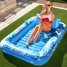 SLOOSH 70" x 46" Inflatable Tanning Pool Lounger Float - 4-in-1 Raft with Pillow