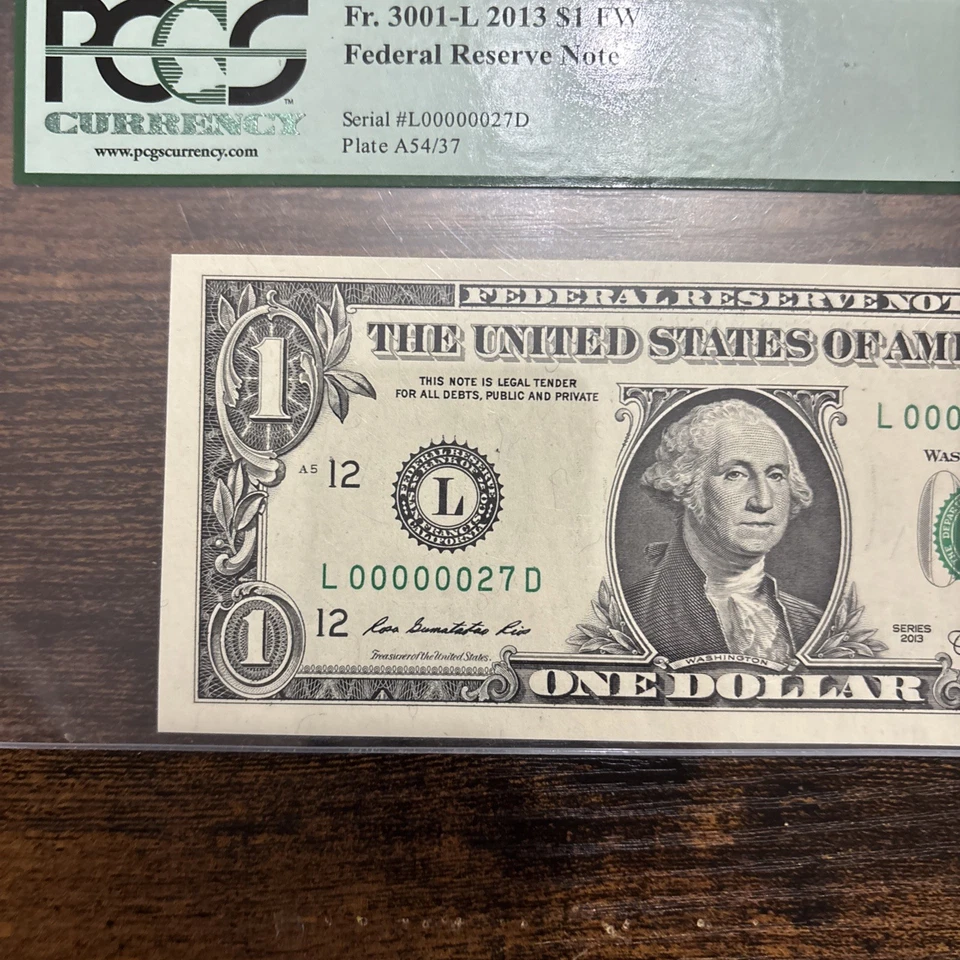 2013 $1 Two Digit Low Serial Number ￼(L00000027D) - Image 2 of 3