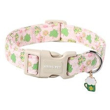 St Patrick's Day Dog Collar-Cute Pink Medium St Patrick-Clover  Flower