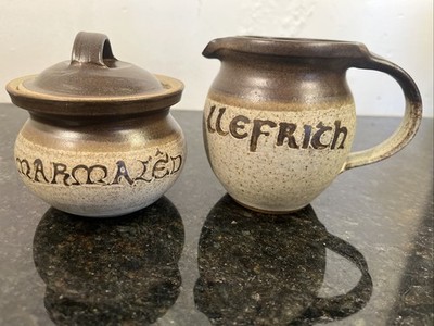 Welsh Studio Pottery Marmelade Topf Milchkännchen rustikal braun creme Vintage