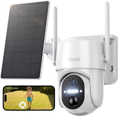 Uoozi 2K Überwachungskamera Aussen Akku WLAN mit Solarpanel, 360 Grad Schwenkbar