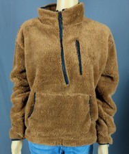 No Boundaries Women  s Brown Fluffy 1/4 Zip with Pocket Size Junior Large 11-13