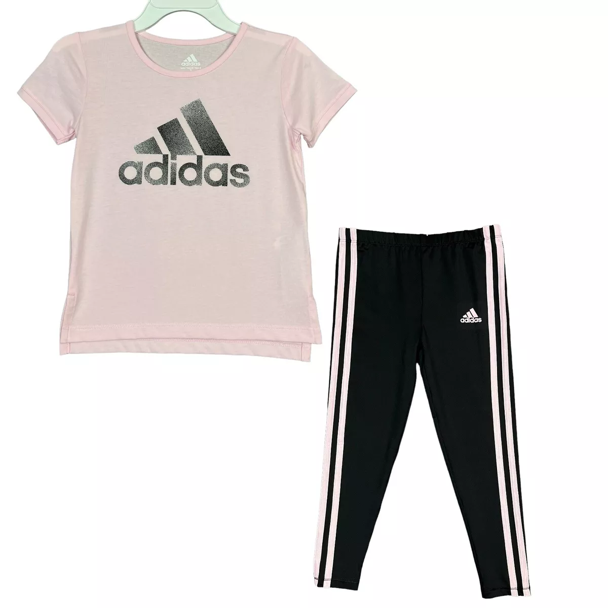 adidas Little Girls T-Shirt & Leggings Outfit Set Size 5 Black