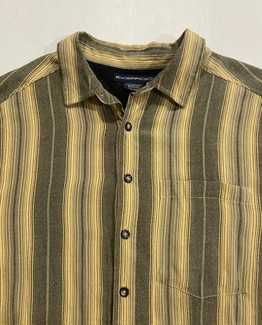 Men's XL ExOfficio Vented Shirt Long Sleeve Button Down Gray Yellow Striped Pock - Image 4 of 4
