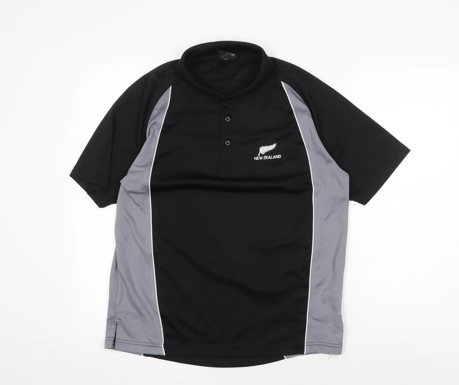 Super Shirts Mens Black Polyester Blend Polo Size S Collared Button