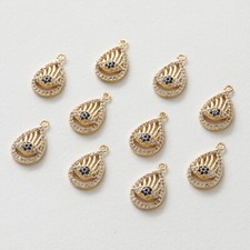 4pcs Cubic Zirconia Water Drop Charm With Blue Eye,CZ Pave Teardrop Pendant