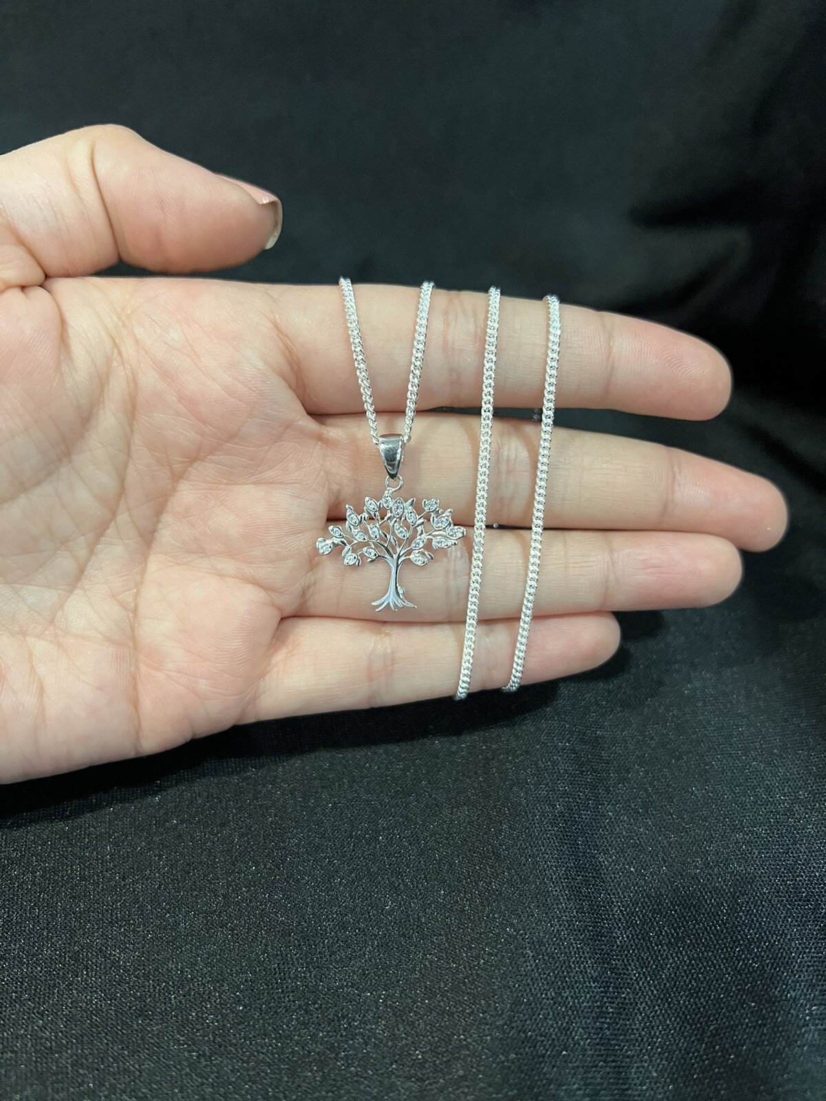 .925 Sterling Silver CZ Family Tree of Life Pendant & Curb Chain 18 20 ...