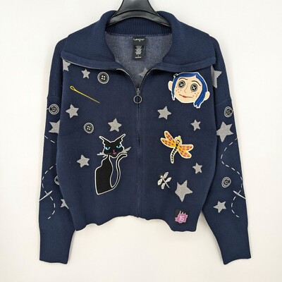 Coraline Zip Up Sweater Women Size 1X Knit Icons Cosplay Embroidered  Whimisgoth