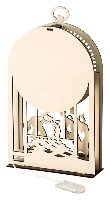 Shadowbox 时钟与灯 爱丽丝梦游仙境 木制组件 模拟 内部 全新 — 第 2/4 张图片