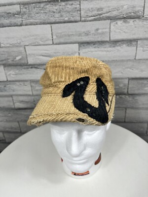 True Religion Distressed Cap Big Logo Patch Tan Khaki Corduroy