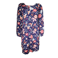 Old Navy Dress Womens Size XS Blue White Red Floral Pullover Long Sleeve