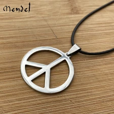 MENDEL Unisex Light Stainless Steel Peace Sign Pendant Necklace Jewelry Rope Men
