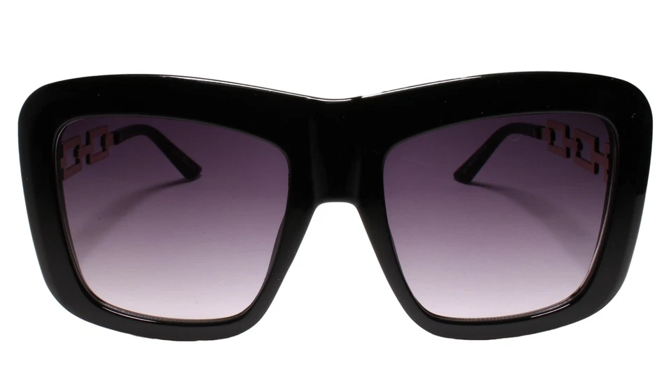 Gafas de sol negras cuadradas exageradas de gran tamaño con eslabones de cadena doradas para mujer Foto 3 de 4