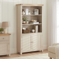 Tall Wide Bookcase with 2 Door Cupboard Marbury Putty Grey Painted Oak