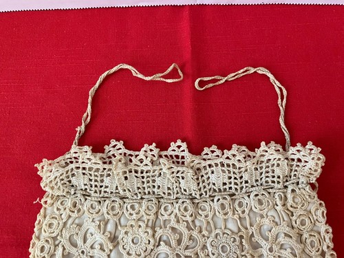 VINTAGE TATTED CROCHETED HANDMADE DRAWSTRING PURSE BAG Lined 1930’s - Picture 3 of 10