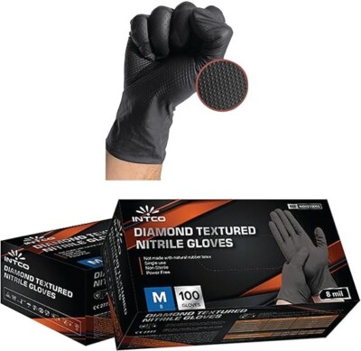 8 Mil HEAVY DUTY Disposable Nitrile Gloves with Diamond Texture Grip,Industrial