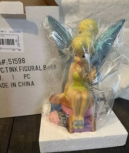 RARE Vintage NIB Disney TINKERBELL CERAMIC BANK  Glitter 9” Tall Peter Pan