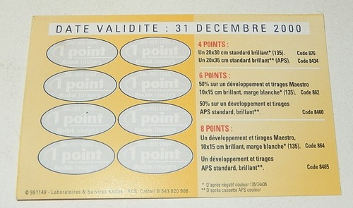 Ancienne CARTE de FIDELITE KODAK Images - Développement Photos - Picture 2 of 2