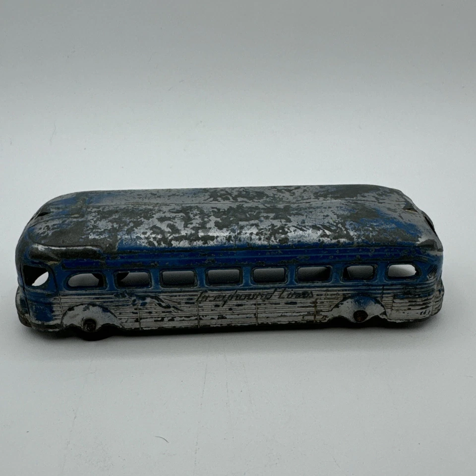 Vintage Tootsie Toy Greyhound Lines Bus Blue Metal 6” USA 1950s - Image 2 of 4
