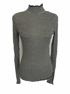 Zara Mujeres Negro Blanco con rayas cuello alto manga larga delgado suéter  Superior Medio | eBay