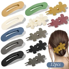 12x Flat Hair Clips, Flower Claw Clips, French Hair Barrette for Thick Thin Hair
