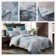 3Piece Queen/King Size Quilt Bedspread Set with Pillow Shams Floral Bed Coverlet